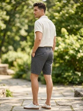 Old Navy Men's dark Gray Dotted Casual Bermuda golf Shorts slim fit twill A0203